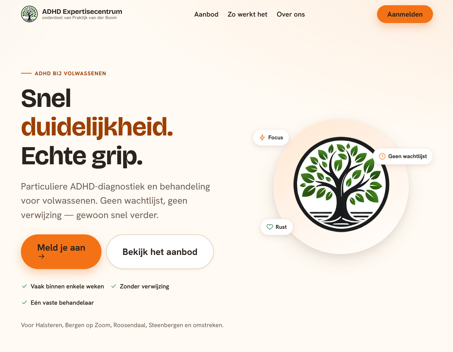 Schermafbeelding van de website van het ADHD Expertisecentrum