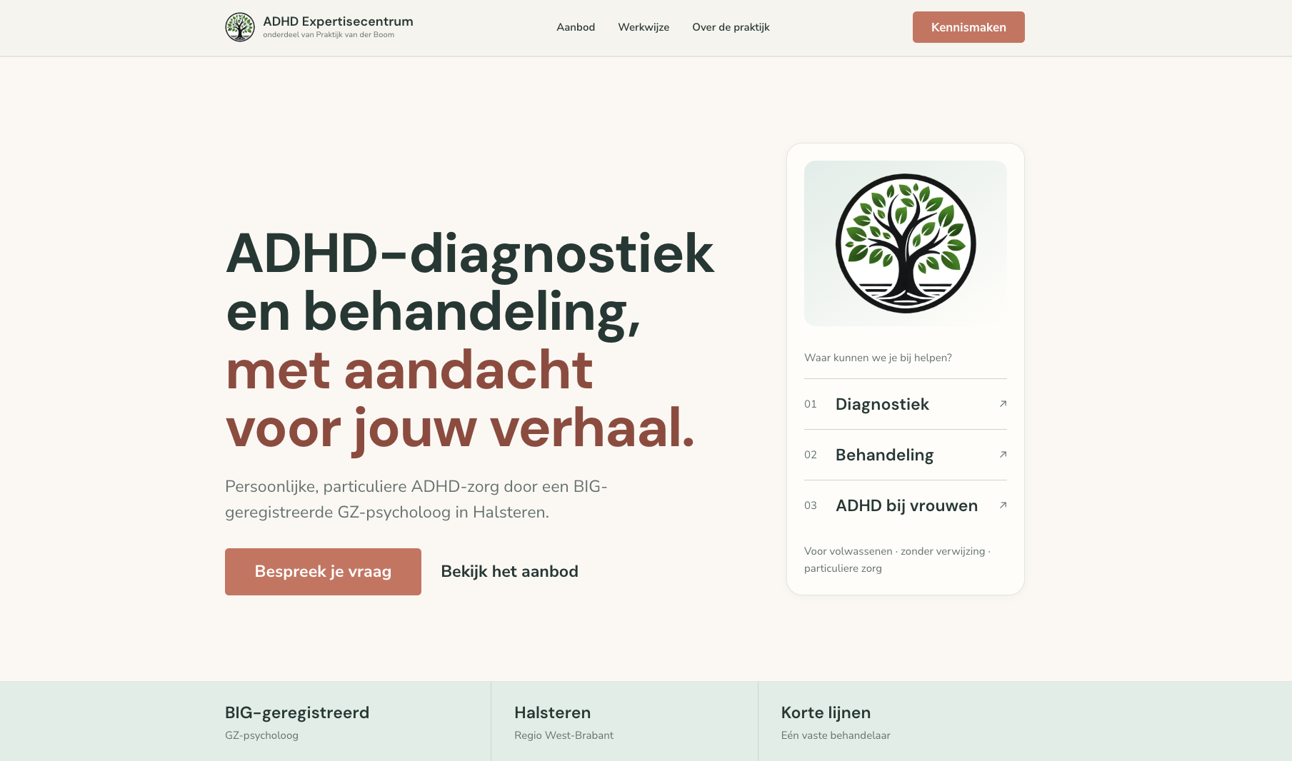 Schermafbeelding van de website van het ADHD Expertisecentrum