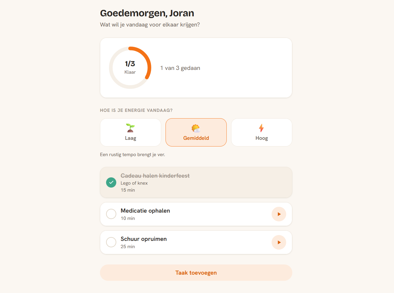 Schermafbeelding van de ADHDR dagstructuur-app