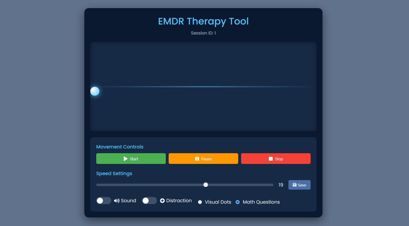 Schermafbeelding van de EMDR Therapie Tool met een bewegend focuspunt